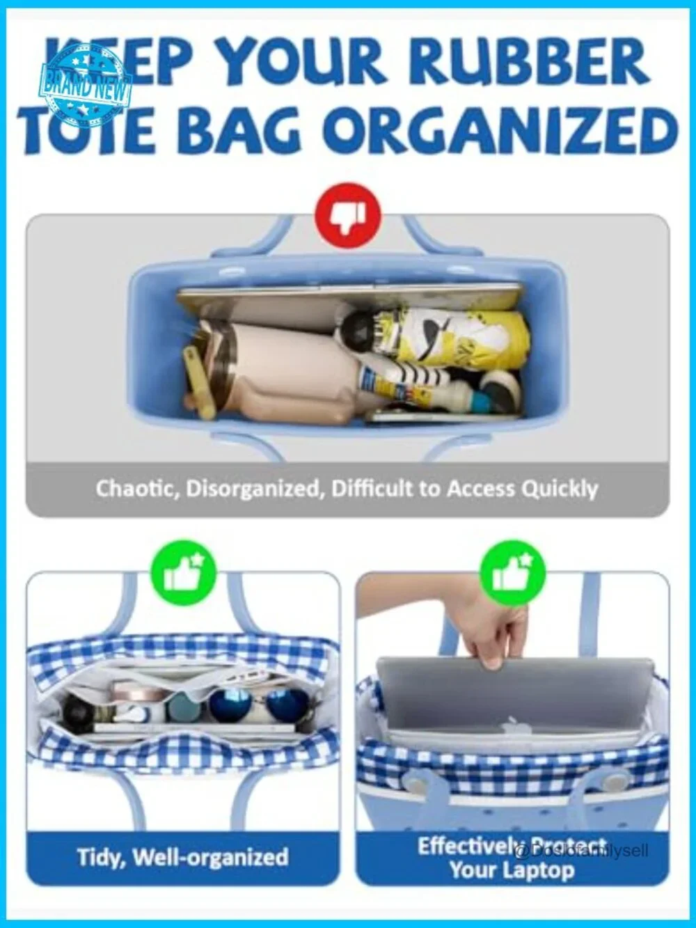 Water-Resistant Tote Organizer Insert with Zippered Lid Laptop Compartment